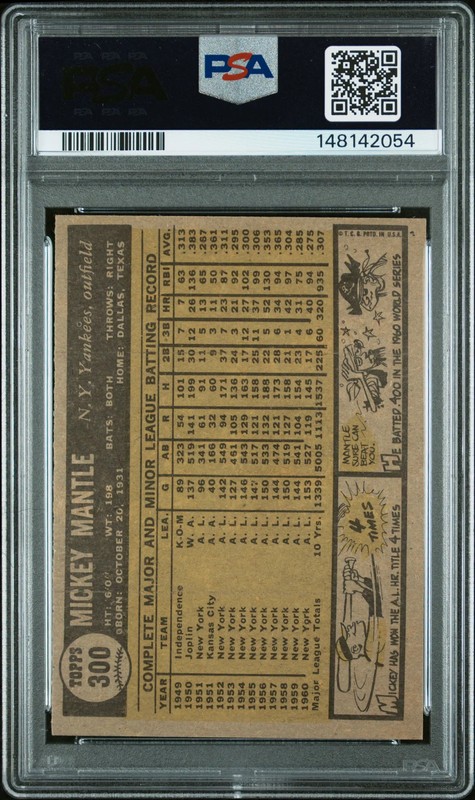 1961 Topps Mickey Mantle #300 PSA 5 view 2