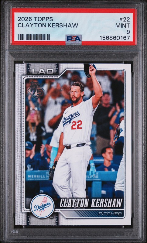 2026 Topps #22 Clayton Kershaw PSA 9 Full Career Stats MINT