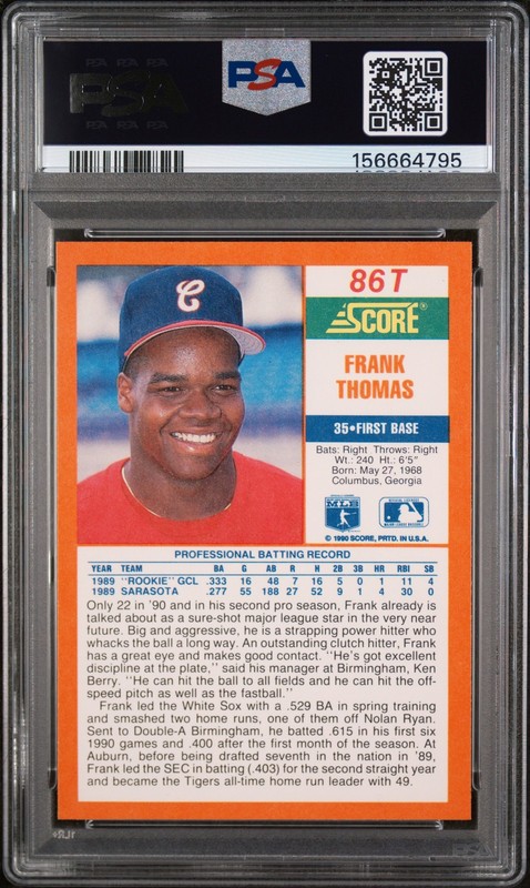 1990 Score Traded #86T Frank Thomas PSA 10 Rookie RC GEM MINT view 2