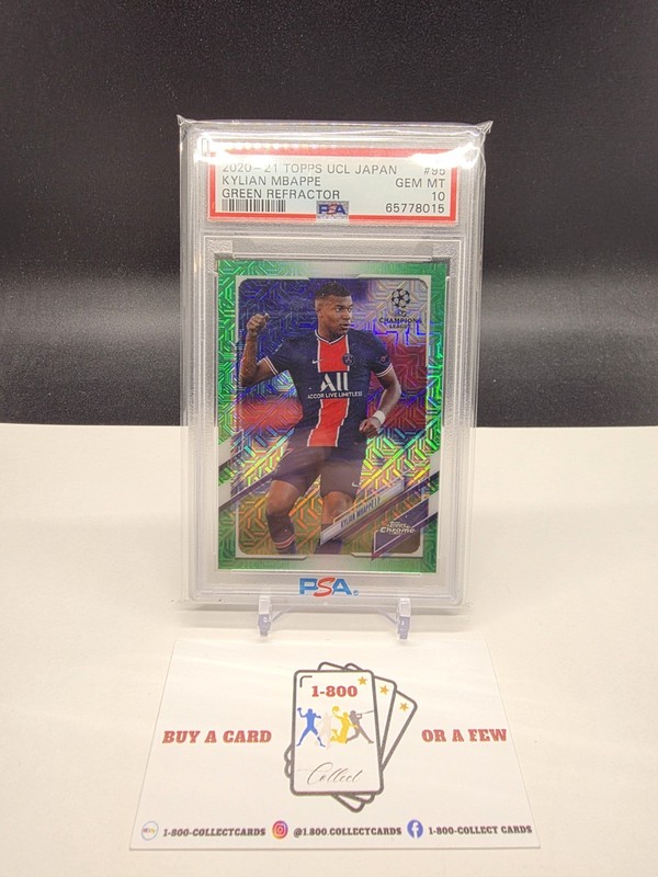 2020-21 Topps Chrome UCL Japan Kylian Mbappe Green Refractor /99 PSA 10
