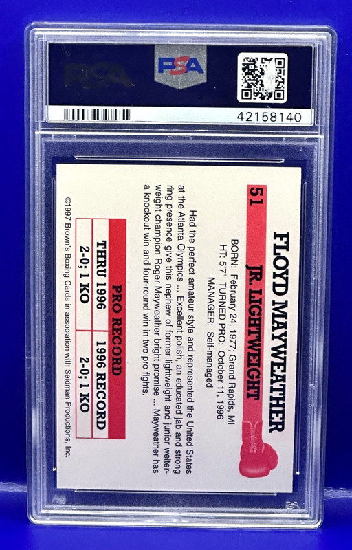 1997 Brown’s Boxing FLOYD MAYWEATHER JR #51 PSA 10 GEM MINT! Rookie Card RC! view 2