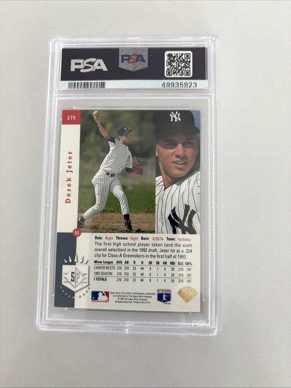 1993 UPPER DECK SP DEREK JETER FOIL ROOKIE CARD # 279 PSA 6 EX-MT (RC) - YANKEES view 2