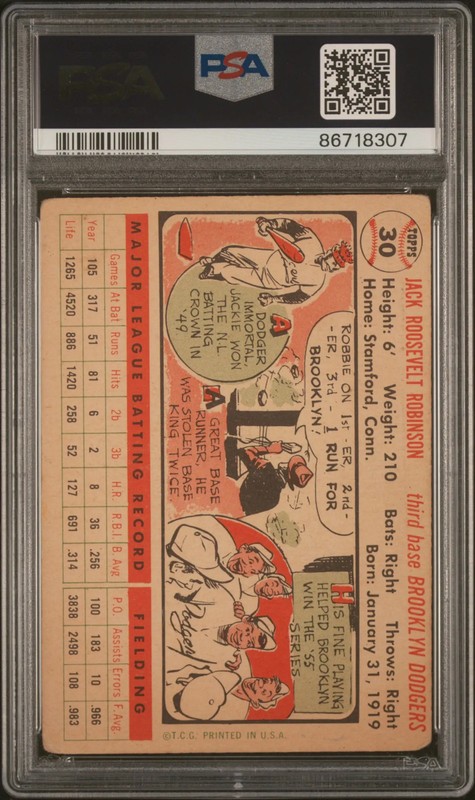 1956 Topps Jackie Robinson #30 White Back PSA 1.5 view 2
