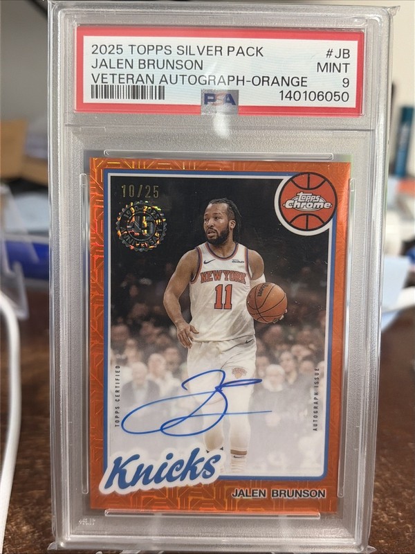 2025-26 Topps Silver Pack JALEN BRUNSON Chrome Auto Orange /25 PSA 9 #80CA2-JB
