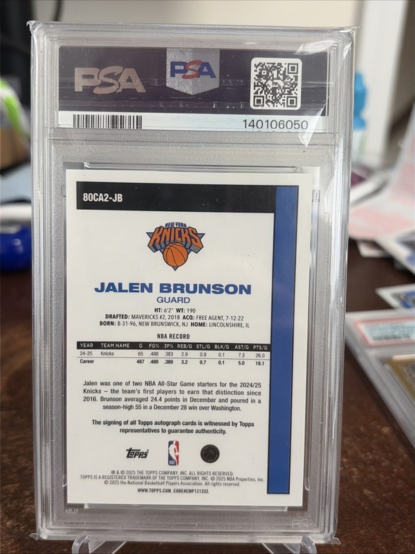 2025-26 Topps Silver Pack JALEN BRUNSON Chrome Auto Orange /25 PSA 9 #80CA2-JB view 2