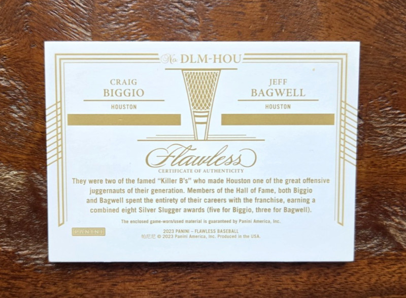 2023 PANINI FLAWLESS CRAIG BIGGIO JEFF BAGWELL DUAL PATCH NON AUTO 01 / 05 view 2
