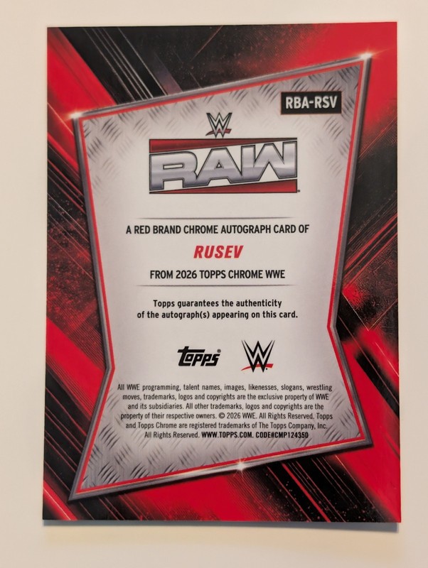 2026 Topps Chrome WWE - Rusev #RBA-RSV Red Brand Autograph! On Card view 2