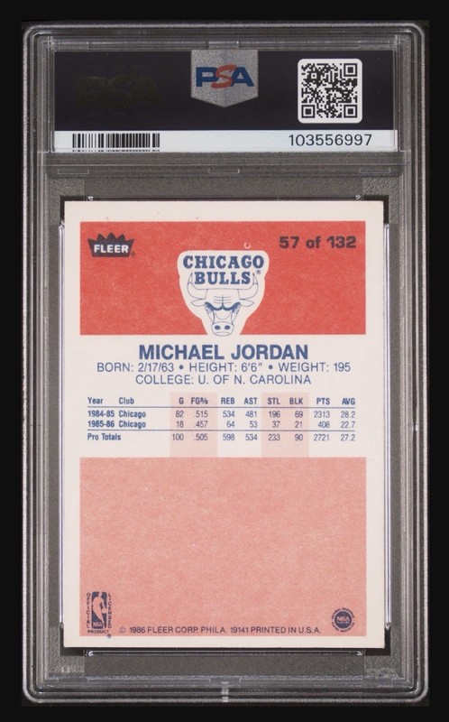 1986 Fleer Michael Jordan Rookie Card RC #57 PSA 4 - Bulls view 2