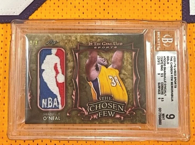 BGS 9 SHAQUILLE O’NEAL 1/1 LAKERS NBA LOGOMAN *GAME USED* SHAQ Hall Of fame