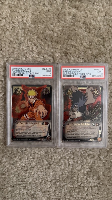 2008 Naruto CCG - Unstoppable Force Tins - Naruto & Sasuke Set - PSA 9