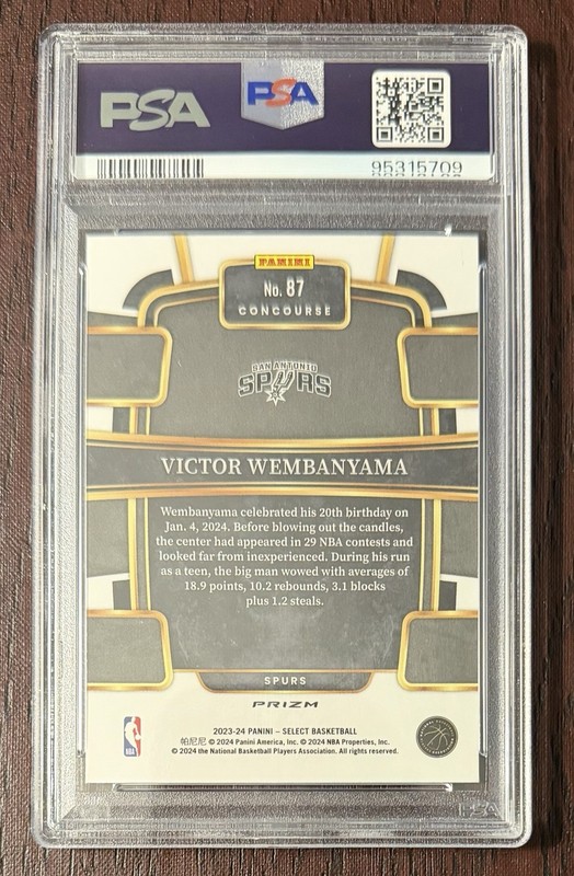 2023-24 Panini Select Victor Wembanyama #87 Blue Cracked Ice Prizm Rookie PSA 9  view 2