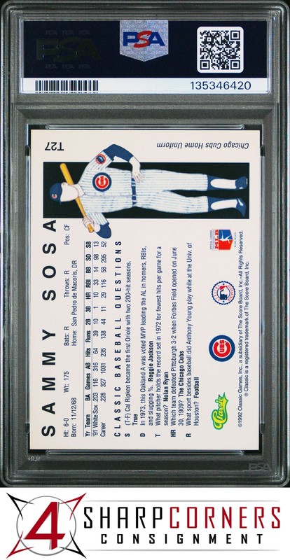 1992 CLASSIC SERIES II #T27 SAMMY SOSA WHITE SOX  PSA 10 view 2