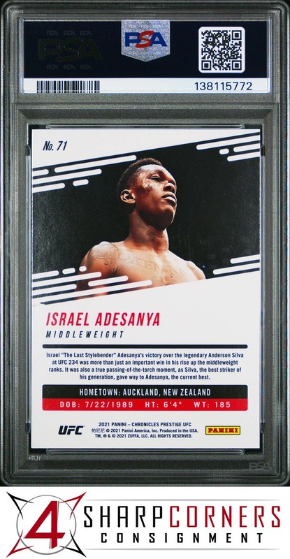 2021 PANINI CHRONICLES UFC #71 ISRAEL ADESANYA POP 1 PSA 10 view 2