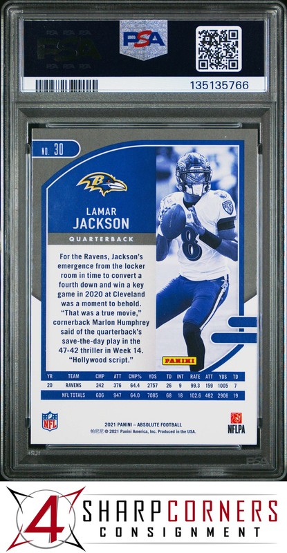2021 PANINI ABSOLUTE #30 LAMAR JACKSON POP 6 PSA 10 view 2