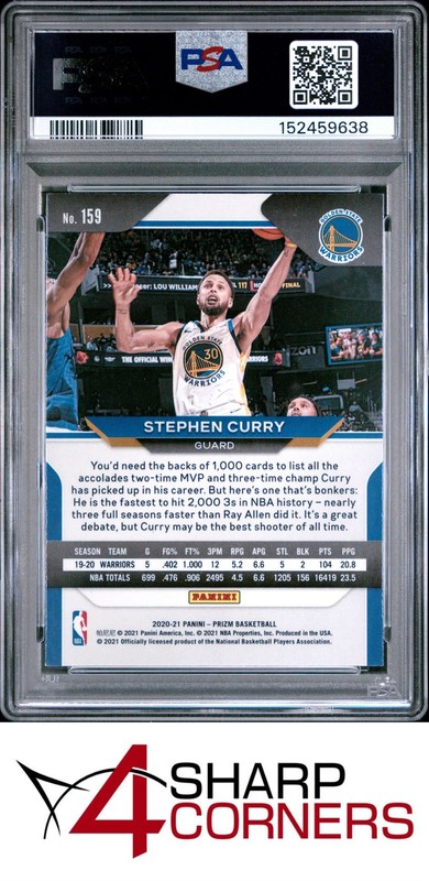 2020 PANINI PRIZM #159 STEPHEN CURRY WARRIORS PSA 9 view 2