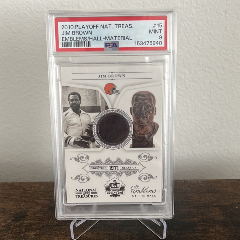 2010 Panini Playoff National Treasures Jim Brown #15 Hall Material 26/99 PSA 9