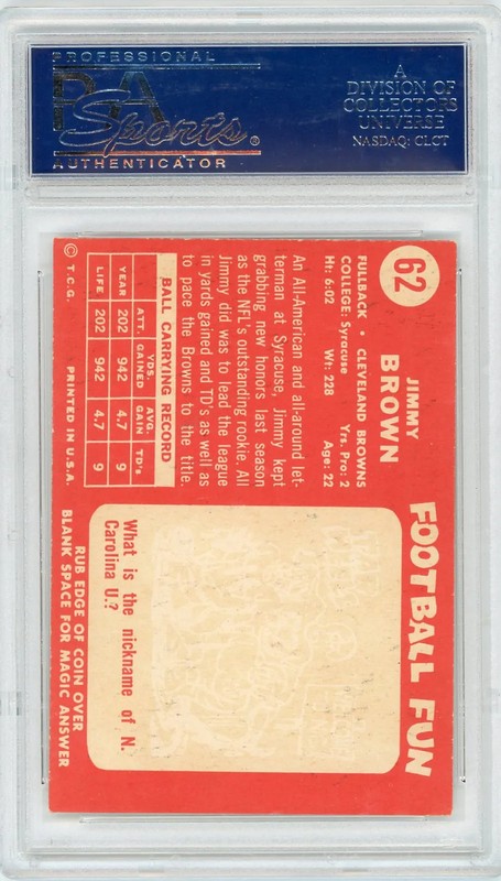 1958 Topps Jim Brown #62 PSA 7 view 2