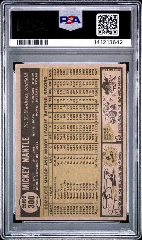 1961 Topps Mickey Mantle #300 PSA 2 view 2