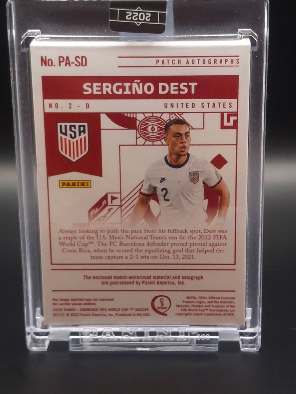 Sergino Dest 2022 Panini Eminence FIFA World Cup Match Worn Patch Auto #18 /10  view 2