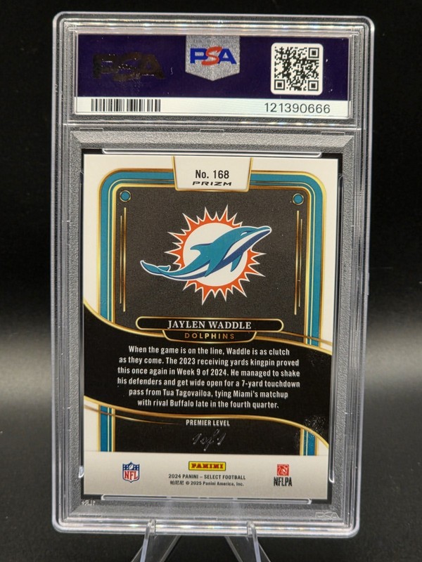 2024 Select Jaylen Waddle Black Disco 1/1 Miami Dolphins PSA 10 view 2