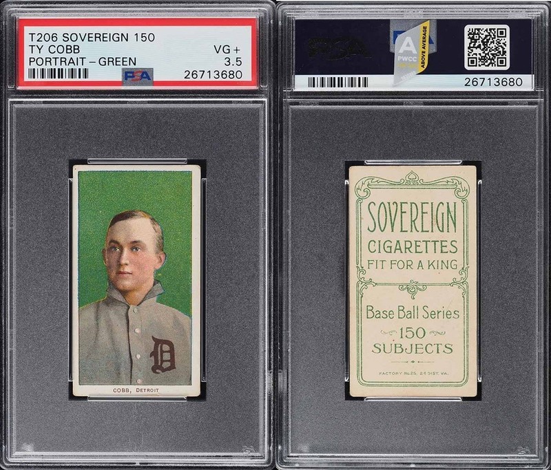 T206 Ty Cobb green portrait HOF ~~ PSA 3.5 VG+ SHARP ~~ Sovereign 150 back [pc]