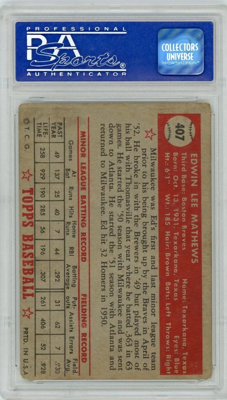 1952 Topps Ed Mathews #407 PSA 1 view 2