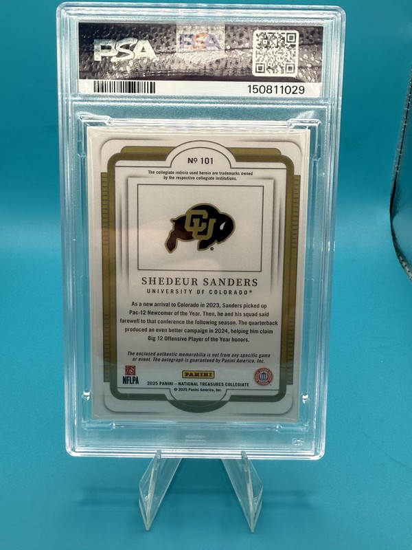 2025 Panini National Treasures Collegiate Shedeur Sanders Auto 1/25 Purple view 2