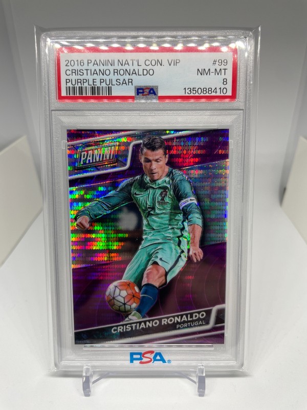 2016 PANINI NATIONAL VIP CRISTIANO RONALDO #08/50 PURPLE PULSAR #99 GRADED PSA 8
