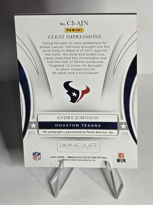 2025 Immaculate Cleat Impressions Auto #CI-AJN Andre Johnson /25 view 2