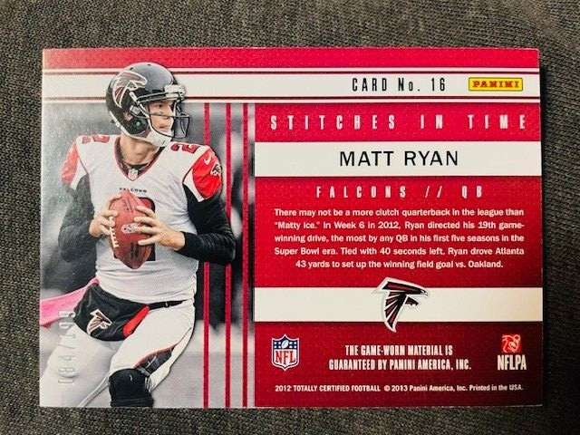 2012 Panini Totally Certified Matt Ryan Game Used Worn Jersey Relic /199 Rare view 2