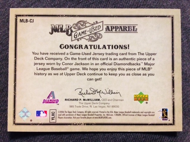 2006 Upper Deck MLB Artifacts Conor Jackson Game Used Worn Jersey Card /325 Rare view 2