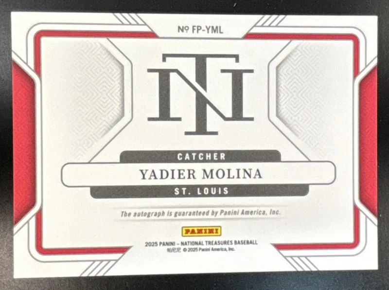 2025 Panini National Treasures Yadier Molina Field Pass Auto /75 #5 Cardinals view 2
