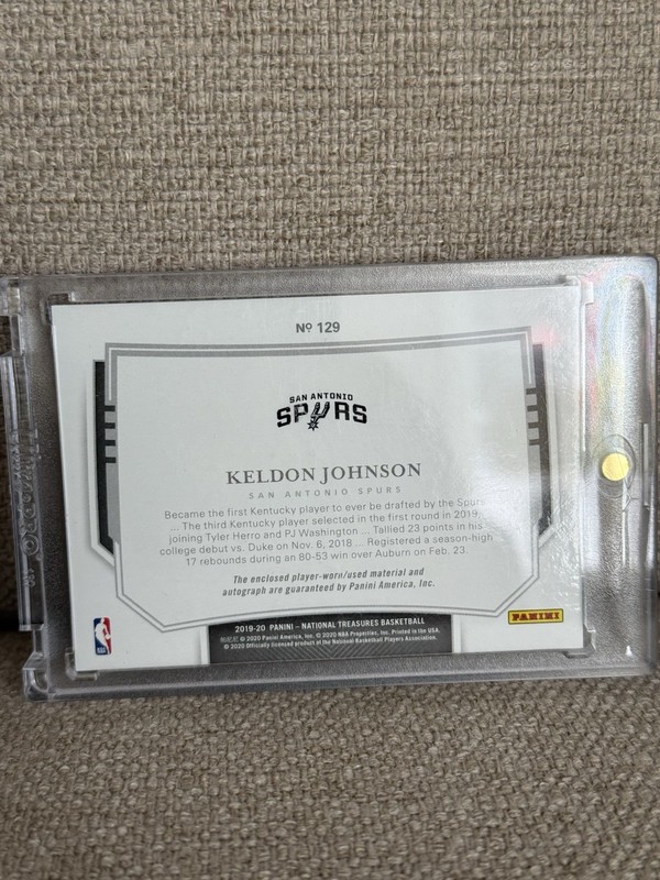 2019-20 Panini National Treasures Keldon Johnson Rookie Patch Auto RPA Card /49 view 2