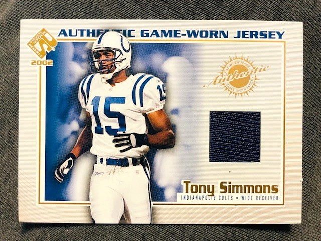 2002 Pacific Private Stock Reserve #59 Tony Simmons Game Used Worn Jersey Relic