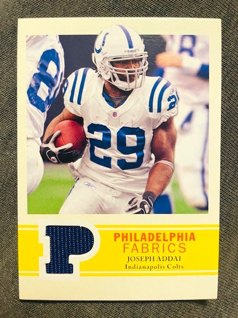 2009 Upper Deck Philadelphia Joseph Addai Fabrics Game Used Worn Jersey Relic
