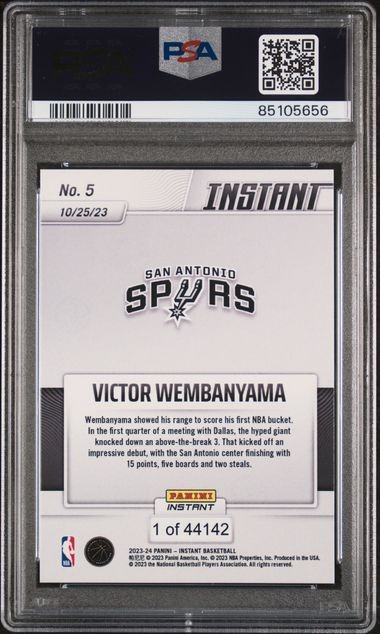 2023 Panini Instant #5 Victor Wembanyama RC card /44142 PSA 10 view 2