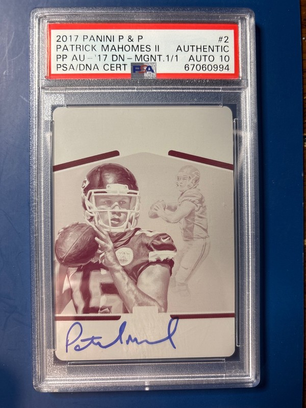 2017 Panini P&P Patrick Mahomes 1/1 Authentic PSA GEM MT 10 Rookie Auto