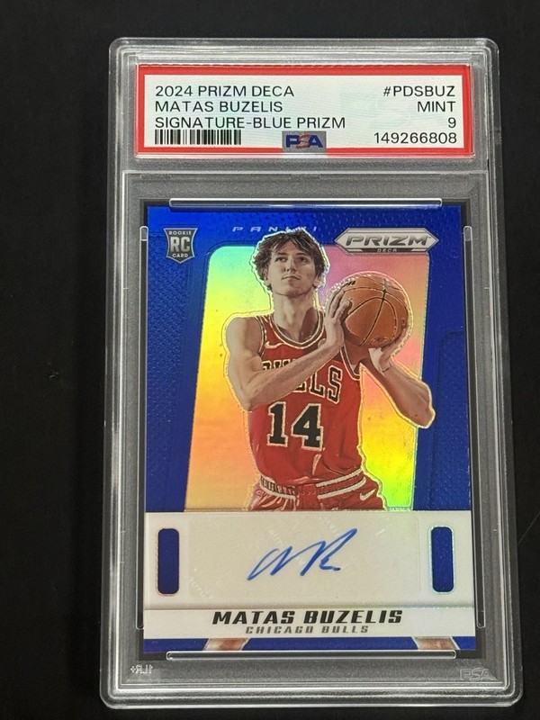 2024 Matas Buzelis Panini Prizm Deca Signatures Blue Rookie RC Auto #/49 PSA 9