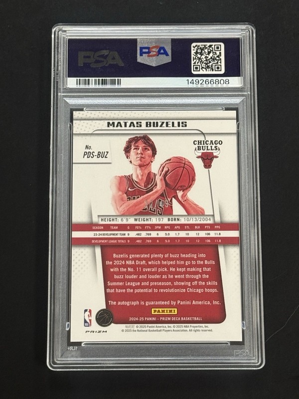 2024 Matas Buzelis Panini Prizm Deca Signatures Blue Rookie RC Auto #/49 PSA 9 view 2