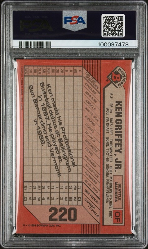 1989 Bowman Ken Griffey Jr #220 Rookie Card PSA 9 view 2
