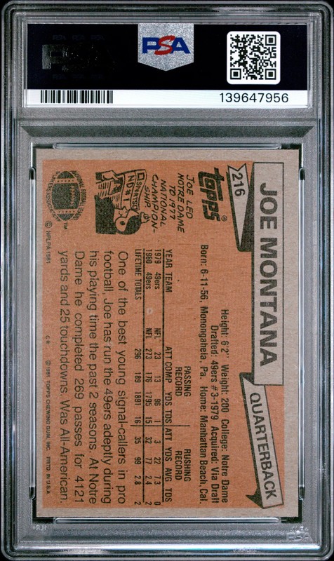 1981 Topps Joe Montana #216 PSA 6 view 2
