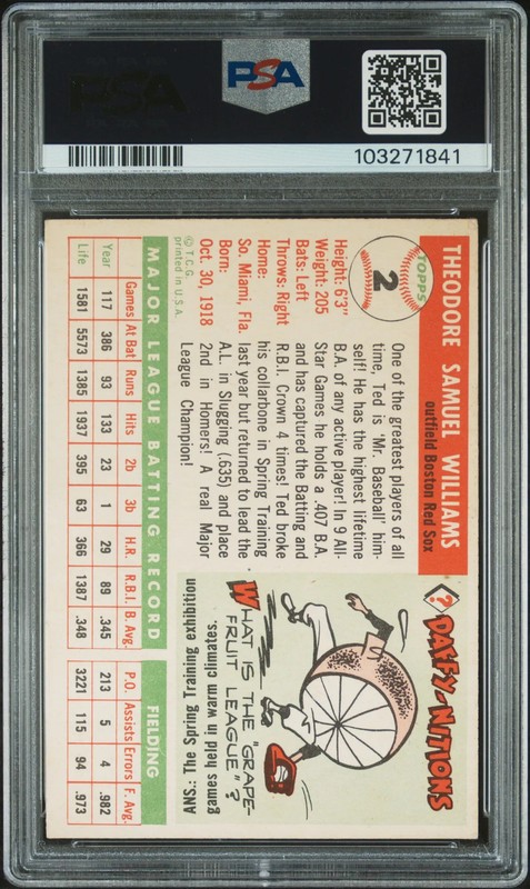 1955 Topps Ted Williams #2 PSA 4 view 2