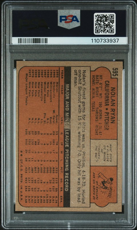 1972 Topps Nolan Ryan #595 PSA 5 view 2