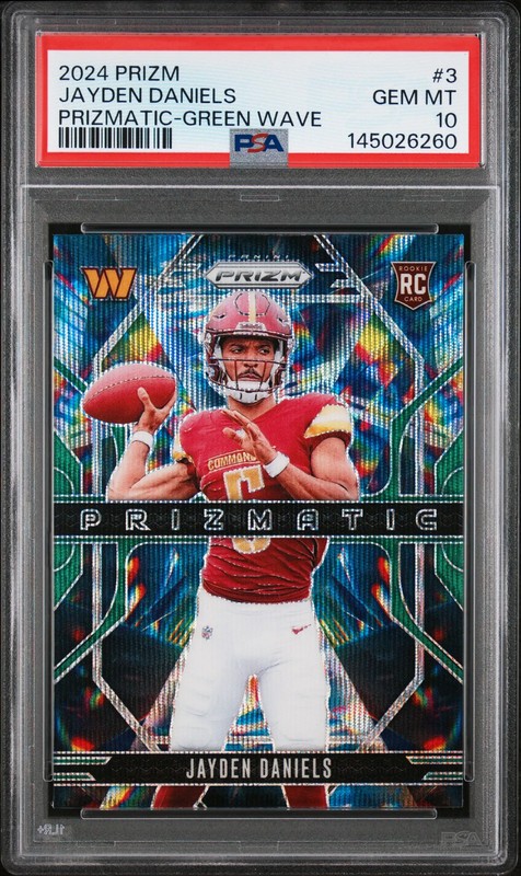 Jayden Daniels 2024 Panini Prizm #3 Prizmatic Green Wave RC PSA10 GEM MT