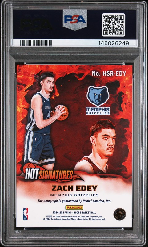 Zach Edey 2024-25 Panini NBA Hoops Hot Signatures Rookies RC Auto PSA10 GEM MT view 2