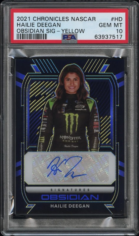 Hailie Deegan 2021 Panini Obsidian Nascar Sigs Yellow /10 Auto PSA10 GEM MT
