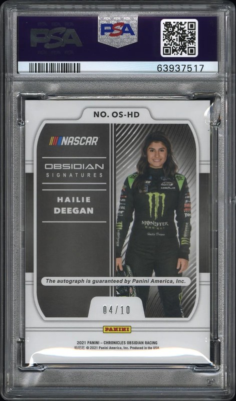 Hailie Deegan 2021 Panini Obsidian Nascar Sigs Yellow /10 Auto PSA10 GEM MT view 2