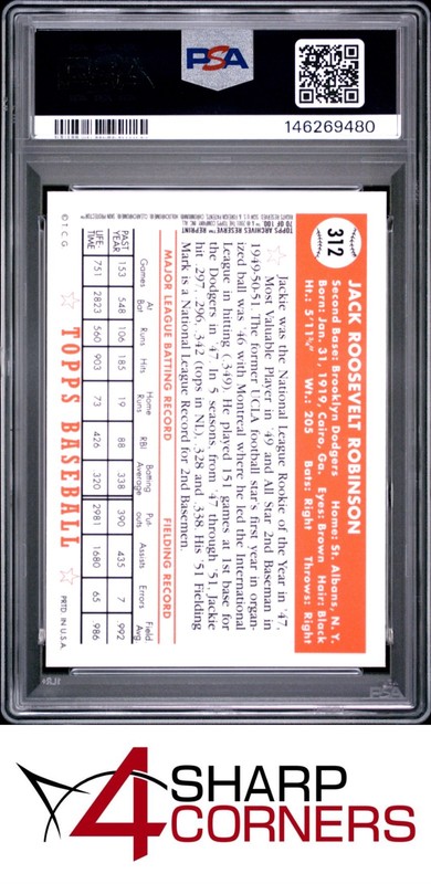 2001 TOPPS ARCHIVES RESERVE 1952 REPRINT #70 JACKIE ROBINSON HOF PSA 9 view 2