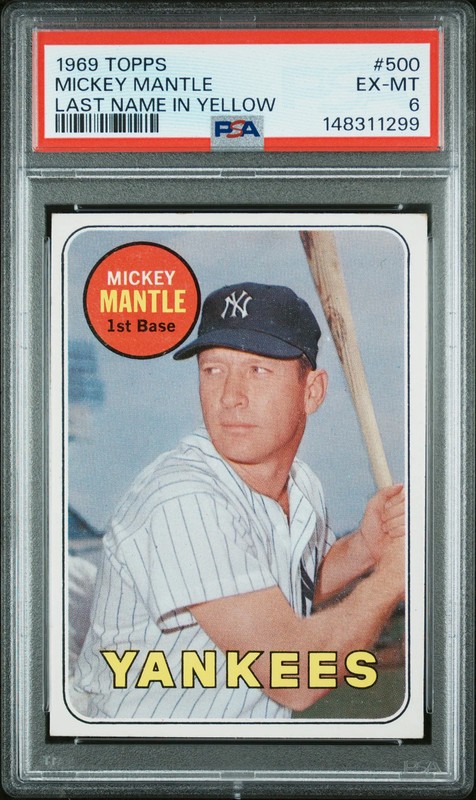 1969 Topps Mickey Mantle #500 Last Name In Yellow PSA 6