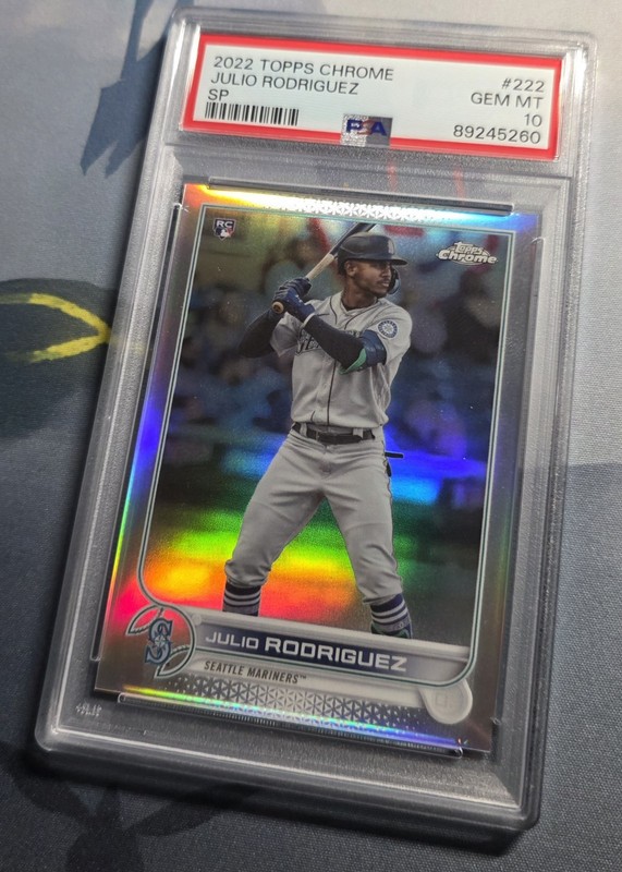 2022 Topps Chrome Julio Rodriguez Rookie RC Extended Short Print SP #222 PSA 10 view 2